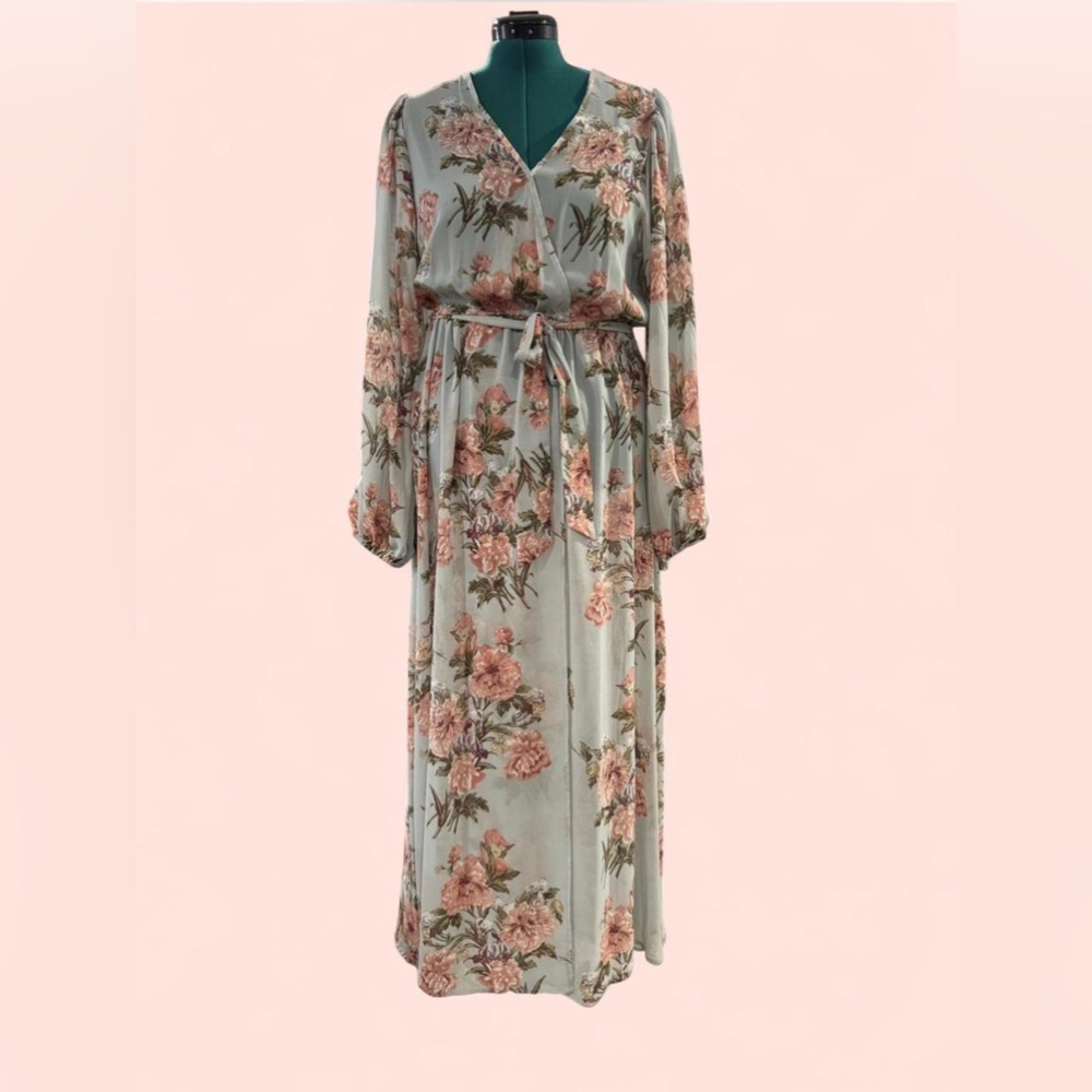 Floral Maxi Dress in Green and Pink